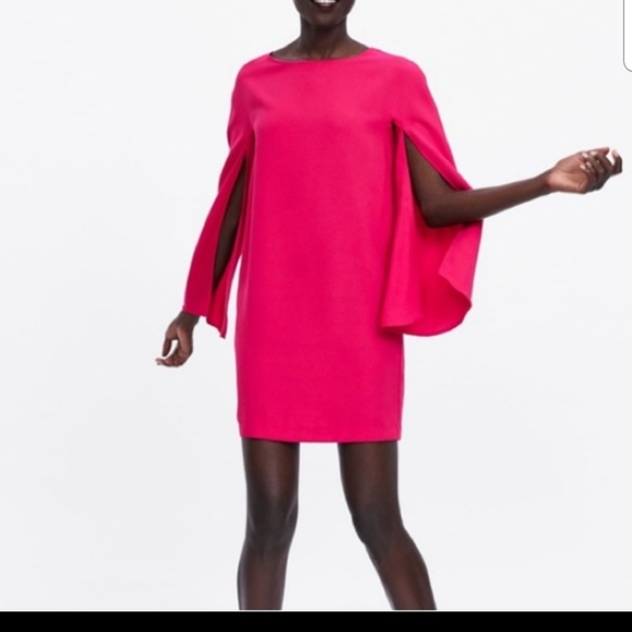 Zara Dresses & Skirts - Zara fuchsia Cape sleeve dress!!! Sz L